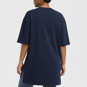 <b>Top</b> Trending Women's Navy Blue O-Neck Short Sleeve Oversized T-Shirt Loose Fit <b>Asymmetric</b> <b>Hem</b> Knitted Solid Color All Seasons - Product Image 5