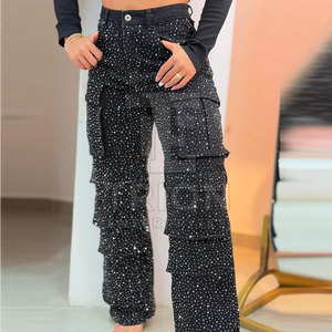 New Arrival 2026 Women Rhinestone Cargo <b>Pant</b> Slim Fit Women Cargo Rhinestone <b>Pant</b> Shiny Design Women Rhinestone <b>Pant</b> - Product Image 2