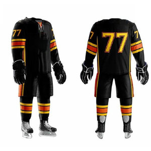 Unisex Ice Hockey Uniform Solid <b>Black</b> Full Sleeve V-Neck Moisture Wicking Fitted Jersey <b>Pants</b> Set 100% Polyester - Product Image 2