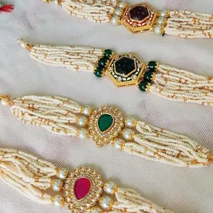 Elegant Handcrafted Pearl <b>Beaded</b> <b>Bracelet</b> Set with Kundan Stone Centerpiece Traditional Ethnic Jewelry <b>for</b> Women Festive Wear - Product Image 2