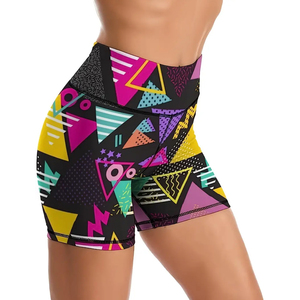 Shorts deportivos de yoga con estampado geométrico para mujer, shorts de cintura alta con control de abdomen para correr, ciclismo y fitness. - Product Image 1