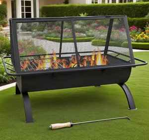 Brasero d'extérieur rond à bois avec écran anti-étincelles en maille pour patio, jardin et feux de camp - Product Image 5