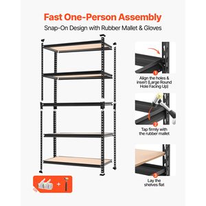 Étagères de garage robustes à 5 niveaux réglables, capacité de 2000 lb, étagère de rangement utilitaire en métal - Product Image 5