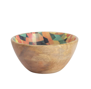 Bol en bois rond imprimé émail de haute qualité, le plus vendu, pour salade et riz, avec motif géométrique bohème - Product Image 1