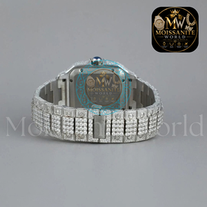 นาฬิกาข้อมือ Moissanite World Luxury Square ขนาด 38 มม. หน้าปัดอนาล็อกตัวเลขโรมัน ประดับเพชร สายสแตนเลส ตัวล็อคแบบ Deployment Clasp สำหรับทุกเพศ - Product Image 2