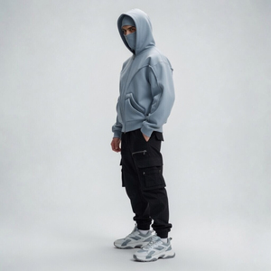 Sweat à capuche zippé intégral surdimensionné personnalisé pour homme, style streetwear futuriste, épais, avec masque intégré, veste urbaine zippée - Product Image 5