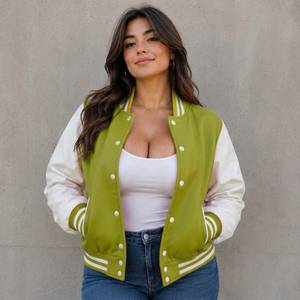 Chaqueta Universitaria de Cuero para Mujer |   Chaqueta Clásica Estilo Letterman, Chaqueta Letterman para Mujer, Chaqueta de Cuero - Product Image 5