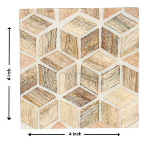 Juego de posavasos de madera de mango y resina de alta calidad de cuatro, protectores de bebidas de mesa con diseño de Chevron clásico - Product Image 3