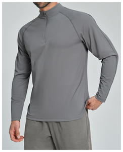 Haut de sport gris pour homme à manches longues, col montant, quart de zip, en polyester, anti-humidité, pour l'entraînement de performance, vente en gros - Product Image 3