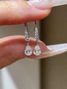 Total 2.00 CT Pear Cut Lab Grown <b>Diamond</b> Drop <b>Earrings</b> 14K White Gold E VS1 IGI Certified Creality Bridal <b>Dangle</b> <b>Earrings</b> , hoop - Product Image 5
