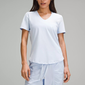Ladies High Quality Cotton Short Sleeves <b>Tshirts</b> Wholesale Women's Deep V Neck Plain T Shirts With Casual Print - Product Image 6