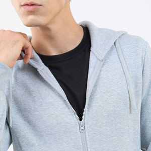 Sweat-shirt à capuche zippé gris pour homme, coupe classique, en polaire, décontracté, pour l'automne, avec poche - Product Image 6