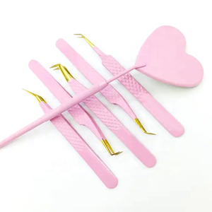 Custom Pink Diamond Grip Eyelash Tweezers Set Stainless Steel Mirror Handle Volume Tip Professional Lash <b>Tools</b> - Product Image 1