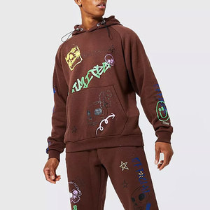 HILTON ENTERPRISES Men's <b>Brown</b> Hooded 100% Cotton Tracksuit Set Skulls Stars Print Winter Streetwear Style Full Length - Product Image 3
