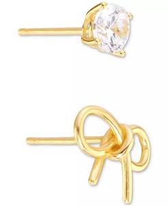2-Pc. Set di orecchini con fiocco e cristallo in oro 14k su argento Sterling | Macacy's - Product Image 3