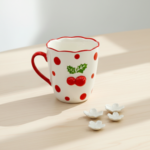 Taza de Porcelana Fina de Primera Calidad 3460987A-0.36 NUEVA con Estampado de Flor de Poinsettia y Puntos - Product Image 1