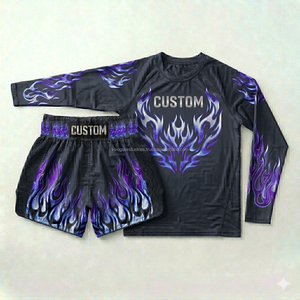 Ensemble de shorts et rashguard de Muay Thai personnalisés en gros, sublimation OEM, vêtements d'entraînement MMA pour la gym, fournisseur à faible MOQ, shorts et t-shirts de Muay Thai - Product Image 6