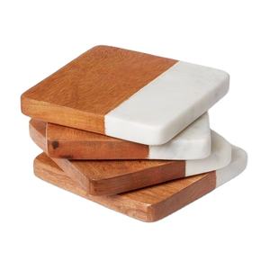 Sous-verres en bois et marbre forme carrée boissons chaudes et froides tapis en bois accessoires pour la maison à vendre - Product Image 1