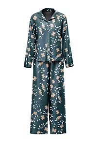 PJS en satin et coton tricoté de qualité supérieure pour femmes pour l'été Vêtements de nuit confortables à imprimé floral grande taille bleu pour XL - Product Image 2