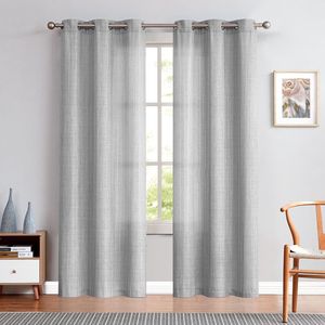 84-Inch <b>Light</b> Grey Linen Textured <b>Window</b> Curtain Set Grommet Top 2 Panels <b>Light</b> Filtering Drapes for Bedroom & Living Room - Product Image 1