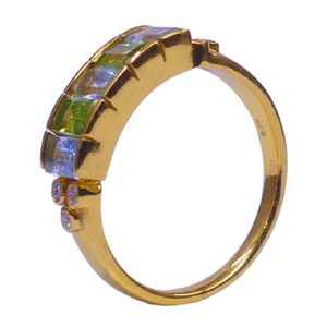 Bague classique pour femme en argent sterling 925 plaqué or avec pierres précieuses améthyste et topaze bleue, idéale pour les mariages - Product Image 1