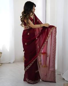 Sari Moderno para Mujer, Modelo Fandy Sartin, Suave, con Bordado de Lentejuelas en Relieve, de Secado Rápido, para Todas las Temporadas, Ideal para Bodas y Fiestas - Product Image 3