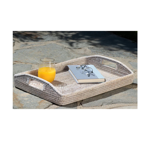 Plateau de service rectangulaire en rotin de qualité supérieure, tressé à la main, avec poignées en bois, écologique, pour cuisine, thé, café, plateaux décoratifs - Product Image 3