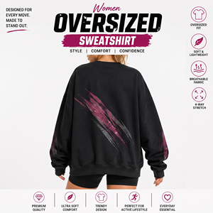 Women Oversized Printed Sweatshirt French Terry Ribbed Hem Pullover <b>Top</b> Ladies Winter Wear Loose Fit Crew Neck <b>Sweat</b> Tee - Product Image 3
