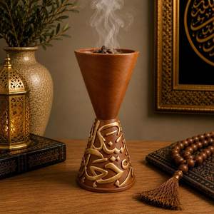 Brûleur d'encens en bois brut fait main, design calligraphie arabe en bois de santal, usage religieux, diffuseur d'arômes décoratif toutes saisons - Product Image 1