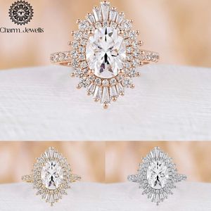 Charm_Jewells Women's 18K Solid <b>Gold</b> Oval Moissanite <b>Cocktail</b> <b>Ring</b> Pave Setting Flower Design Luxury Engagement <b>Ring</b> - Product Image 5