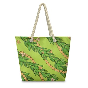 กระเป๋าถือเชือกป่านลายต้นฮาวายอันอันอันโธปสำหรับผู้หญิง พิมพ์ตามสั่ง ดรอปชิป กระเป๋าหิ้วชายหาดสุดหรูสำหรับสาวๆ - Product Image 4