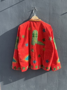 Custom Womens Red Velvet Embroidered Quilted <b>Jacket</b> Handmade <b>Western</b> Cowboy Boho Artisan Fashion Outerwear Quick Dry Floral - Product Image 4