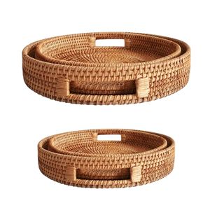 Wicker Rattan Handmade Eco-Friendly Home Decor <b>Basket</b>/<b>Tray</b> Handles Space-Saving Multi-Purpose for Fruit Bread Pastry Display - Product Image 1