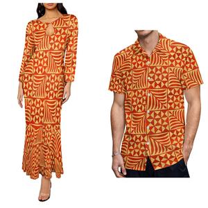 Fabricantes de Ropa Polinesia, Vestido de Cola de Pez Personalizado para Mujer con MOQ 1 y Blusa con Estampado Tribal Tropical para Hombre, Traje de Pareja - Product Image 5