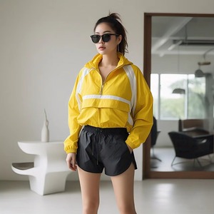 Conjunto deportivo de dos piezas al por mayor, chaqueta cortavientos larga con forro de malla, cremallera, estampado, logotipo bordado, ropa deportiva para mujer - Product Image 1