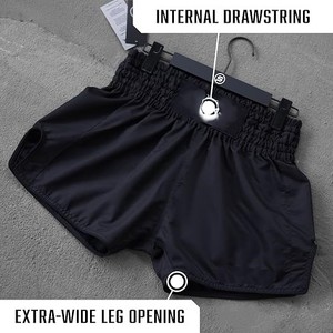 Pantalones Cortos de Boxeo para Hombre, Negros, 100% Algodón, Estampado por Sublimación, Cintura Elástica Ancha, para Entrenamiento de MMA y Muay Thai - Product Image 3