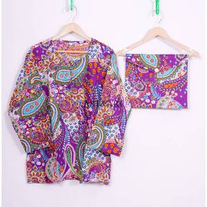 Pijamas Elegantes de Lujo para Mujer, 100% Algodón Tejido con Estampado Floral, Manga Larga, Cintura Elástica, Largo Completo, Casual y Transpirable para Otoño - Product Image 3