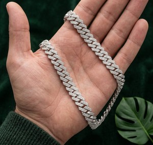 Cadena Cubana de Plata de Ley 925 con Diamantes Cultivados en Laboratorio, Certificación IGI, 6MM - 16MM, 14-30 Pulgadas, Estilo Hip Hop, Cadena Cubana con Incrustaciones de Diamantes para Hombre - Product Image 4