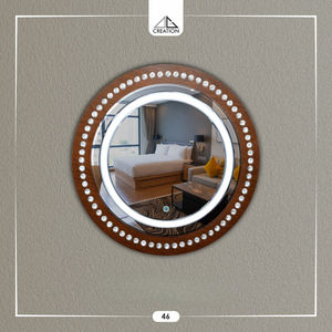 Miroir LED circulaire bicolore avec finition en bois et élégant décor diamanté, ajoute de l'efficacité et du luxe à l'espace de vie et à la zone de dressing. - Product Image 2
