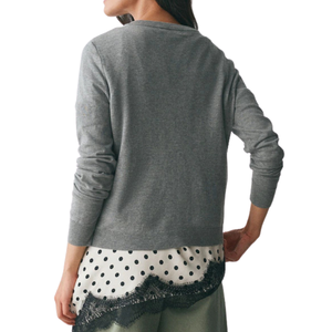 Cardigan gris en coton doux et riche en fibres, col rond, manches longues, boutons sur le devant, tricoté avec poches, pour la vente en gros de vêtements en vrac. - Product Image 2