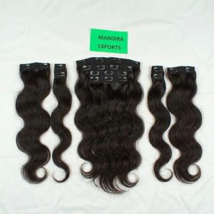 Cuticle Aligned Vendor Unprocessed Remy Raw Hair Indian <b>Black</b> <b>Lace</b> Clip-In Bodywave Human Hair Extensions - Product Image 1