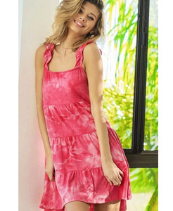 Robe en tricot côtelé doux imprimé tie-dye BiBi avec bande à volants - Product Image 3