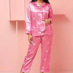 Ensemble de pyjama pour femmes à manches longues, couleur rose clair, imprimé uni, longueur intégrale, doux, écologique, lavable en machine, vêtements de nuit classiques - Product Image 3