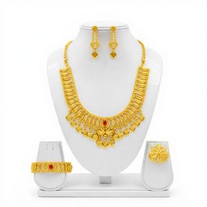 Elegante Conjunto de Collar y Pendientes de Latón Chapado en Oro con Circonita Natural Certificada por Terceros, Diseño de Hoja, de Moda para Boda, con Cordón - Product Image 1