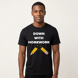 เสื้อยืดพิมพ์ลาย Down With Homework เสื้อยืดคอกลมแขนสั้นลำลองสำหรับผู้ชายผ้าฝ้ายเจอร์ซีย์ทรงพอดีตัว - Product Image 2