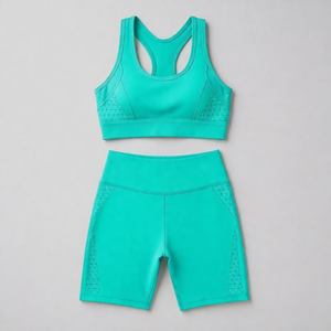 Women's Crisscross Racerback Sports Bra High Waist Shorts Set Solid Pink Breathable <b>Mesh</b> 2 Piece Activewear Yoga Wear - Product Image 6