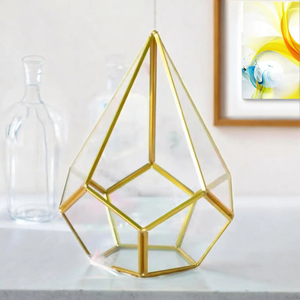 Large Size Diamond Shape Terrarium Tempered Glass with Gold Color Metal Frame for Plants Home Decoration Items Crystal <b>Vase</b> - Product Image 1