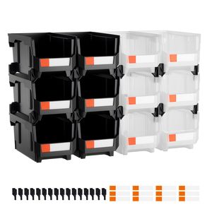 Lot de 12 bacs de rangement en plastique empilables de 14,8 x 8,5 x 7,1 pouces pour l'organisation du garage - Product Image 1