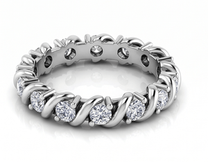 Bague d'éternité en diamant, taille brillant rond, bijoux fins classiques, bague de fiançailles - Product Image 2