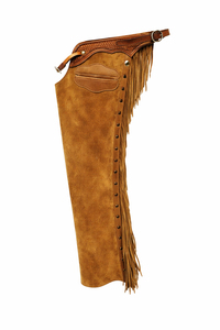 BAND BROTHERS Chaps en cuir véritable pour femme, style western, coupe ajustée, avec franges et fermeture à boucle, pour l'entraînement et l'équitation - Product Image 4
